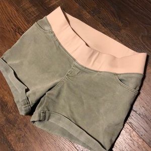 Olive Washed Maternity Shorts